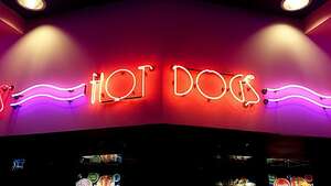 Hot dogs shop sign