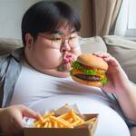 Vecteezy ai generated fat man sitting and eating hamburger on the 40969994