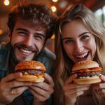 Vecteezy ai generated young beautiful couple eating burgers in a 39080906