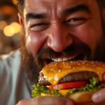 Vecteezy close up of a man with a beard joyfully devouring a large 55116172